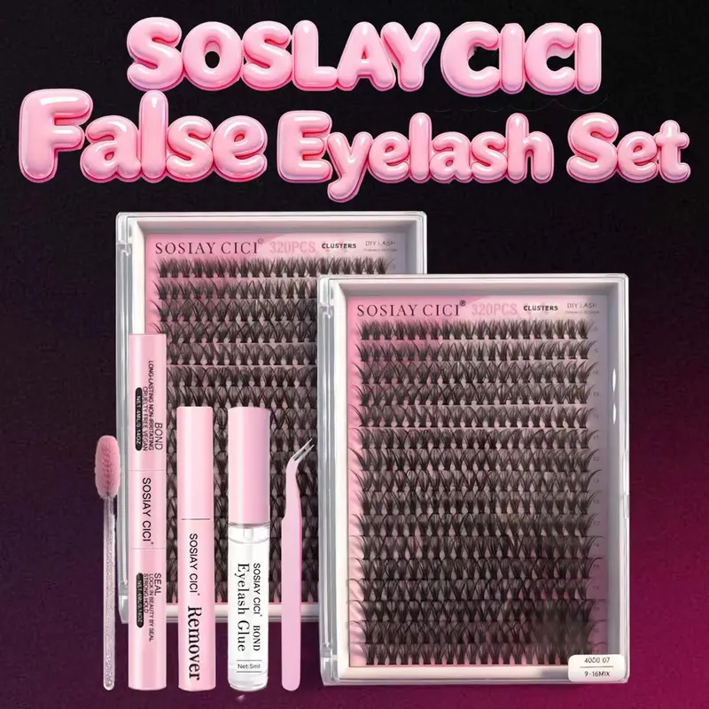 DlY Eyelash Extension Kit Summer Style 320 Pcs 40D Curl Clusters Individual False Eyelashes, Mixed 9-1ómm, with Lash Bond & Seal, Tweezers, Remover, Clear Glue, Eye Makeup Enhancement Products, DlY Lash Extensions at Home, New Year's Day Gift Cosmetic