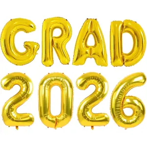 40 Inch Gold 2026 Graduation Balloons Decorations, Large Foil Mylar GRAD Letters & 2026 Big Number Balloons Set, Class of 2026 Party Supplies for High School College University Prom Decor