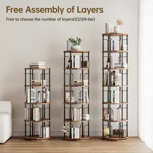 360° Rotating Bookshelf with 5 Layers Free Assembly Required for Corner Storage Study Office Use Practical for Small Spaces