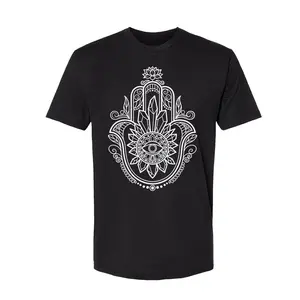 Crystal Hamsa Unisex Black T-Shirt - Infused with Obsidian, Tigers Eye & Amethyst