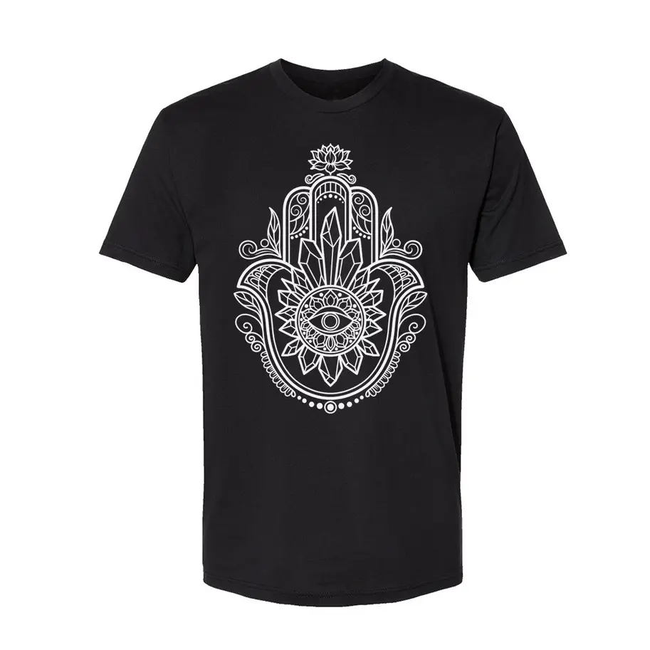 Crystal Hamsa Hand crystal infused T-Shirt- Ink infused with raw Obsidian crystal