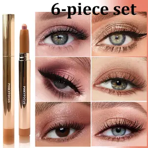 PINKYFOCUS Multi-Use Eyeshadow Stick | 6 Sparkling Shades!  Easy Blend, Long-Lasting & Crease-Proof. Perfect for Under Eye & Inner Corner Highlight. Beginner-Friendly Must-Have for Party & Date Night. Ideal Valentine's/Mother's Day Gift!