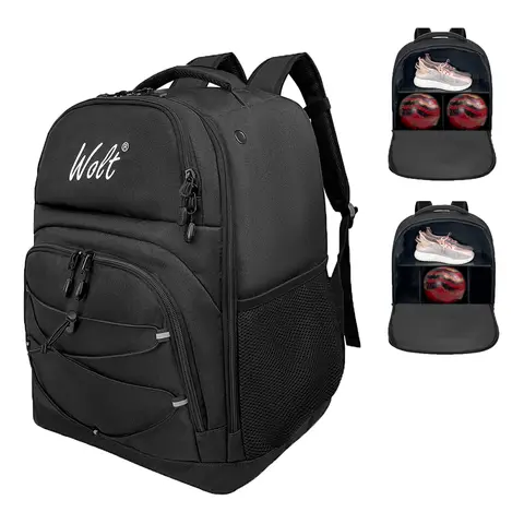 WOLT 2-Ball Bowling Backpack for Men Women with Thick Padded Foam Ball Cups, Heavy Duty Double Bowling Bag with Ventilated Shoe Compartment (Up to Men's Size 16)