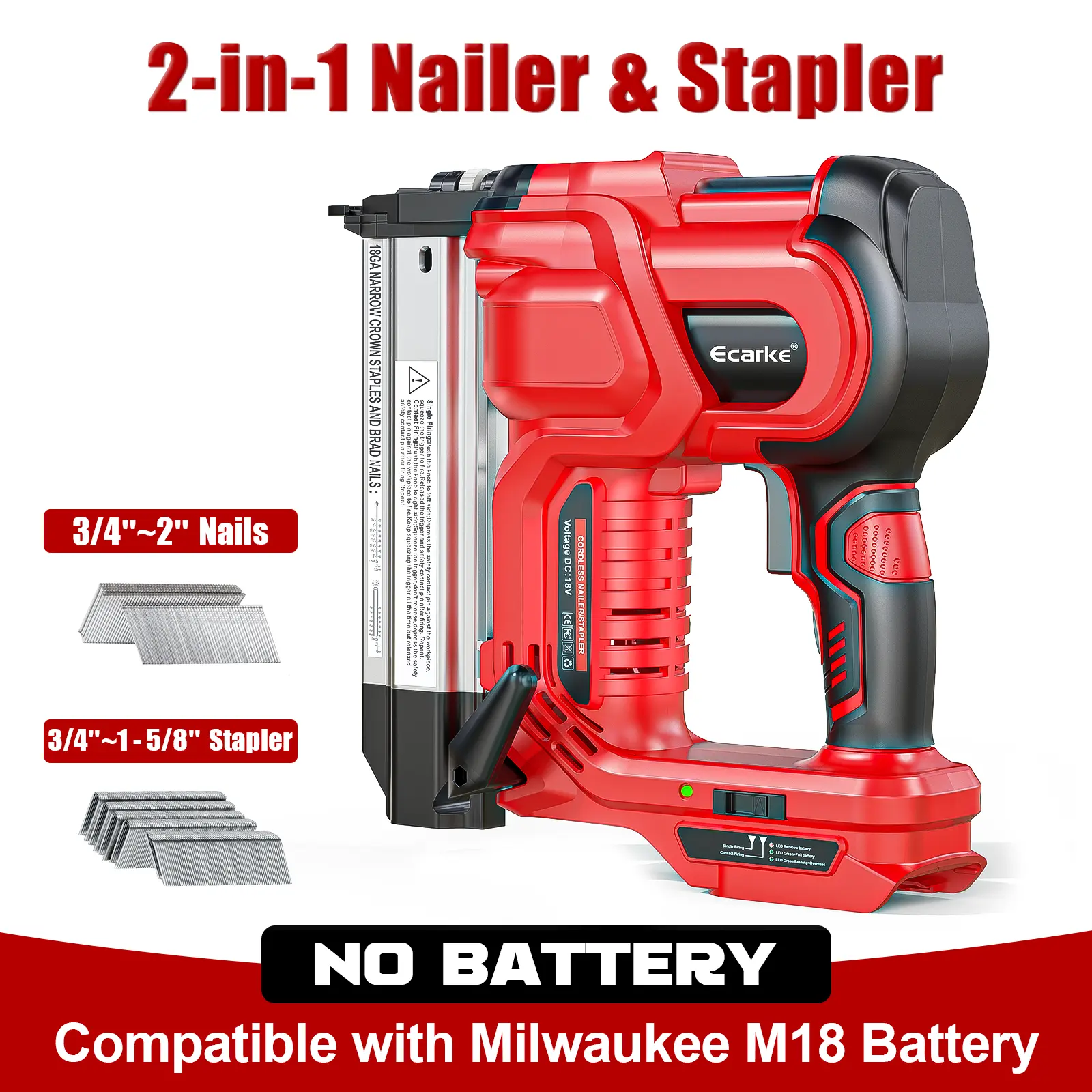 【No Batteey】2'' Nailer & Stapler for Milwaukee