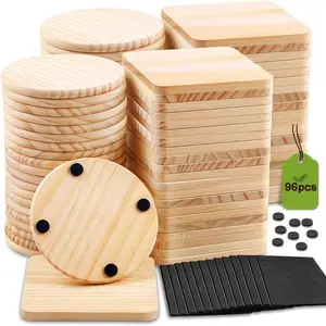 Unfinished Wood Coaster Blanks Set - DIY Painting & Craft Kit with Non-Slip Pads