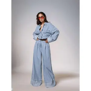 Women's Pocket Denim Jumpsuit without Belt, Casual Fashion Wide Leg Denim Jumpsuit for Daily Wear, Ladies Clothes for All Seasons, Denim Jean Overalls