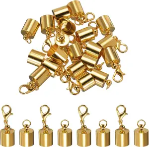 MECCANIXITY 10Pcs Cord End Caps, 9.5mm End Caps Barrel Beads Kumihimo End Caps Iron for Leather Ribbon Clamp Clasp Jewelry Making Necklace Cord DIY Craft (Pale Gold)