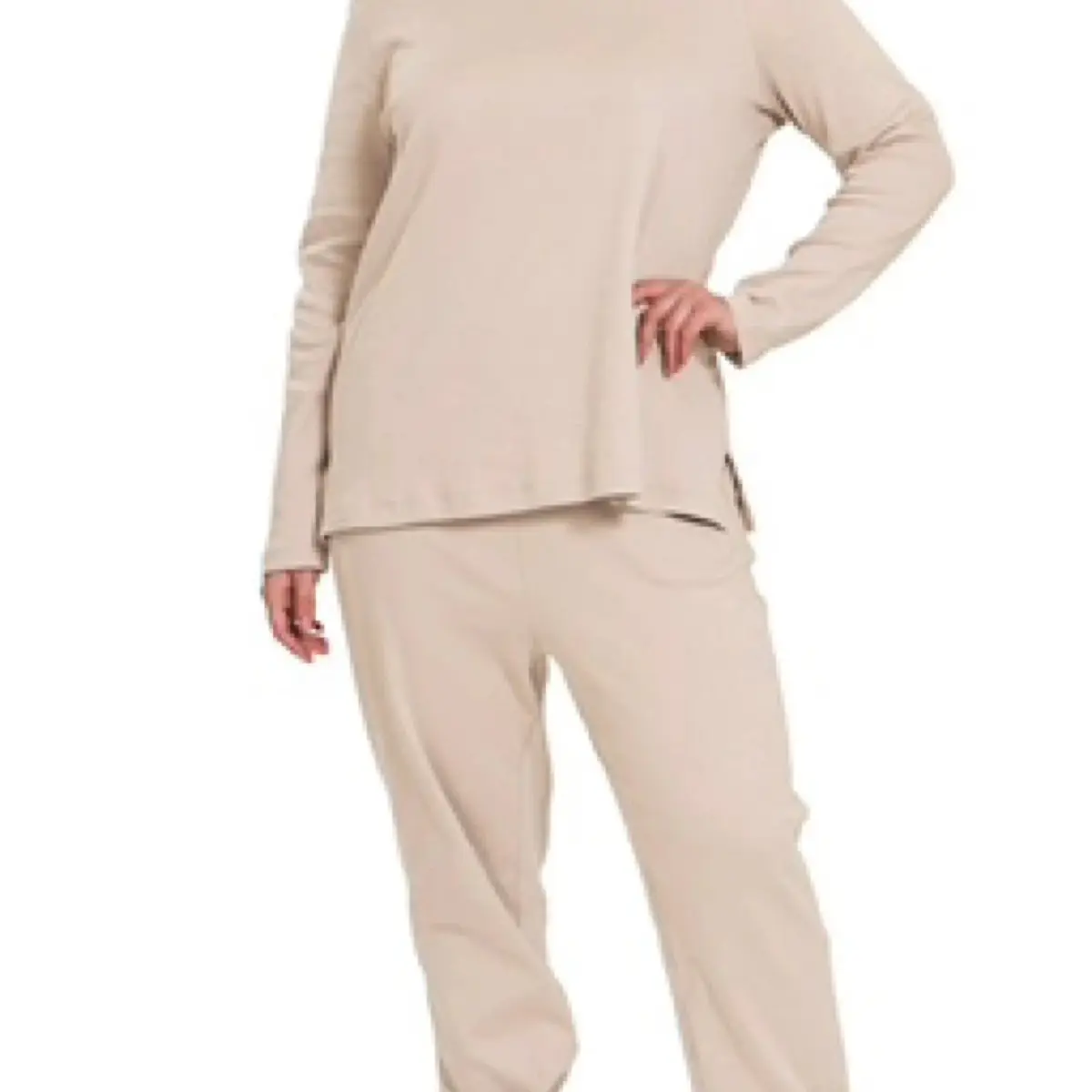 Ash Mocha Jogger Set - Long-Sleeved Top & Pants in Beige