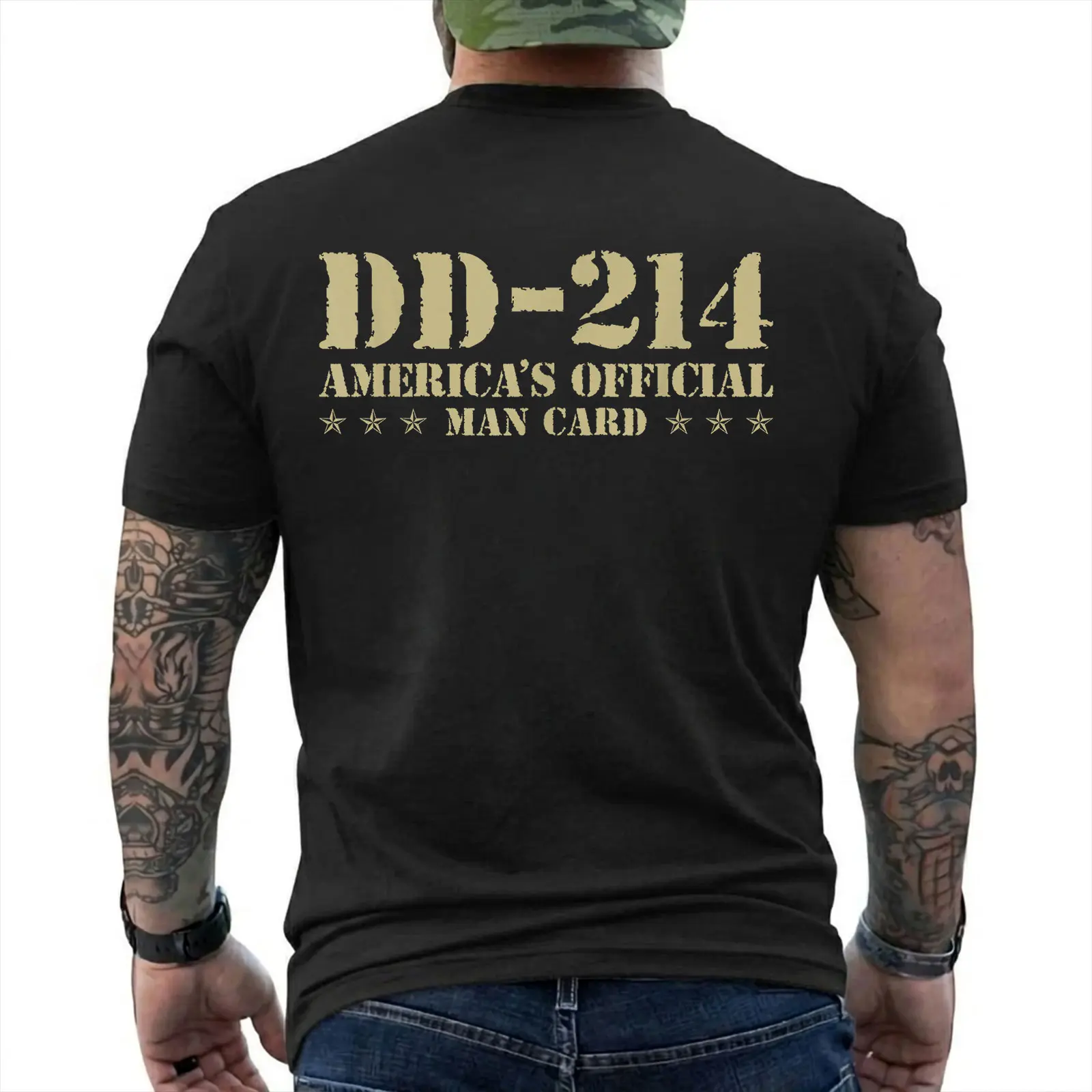 DD-214 Veteran Shirt, America's Official Man Card Graphic Tee, Army Veteran Gift, Patriotic Military Humor Unisex T-Shirt