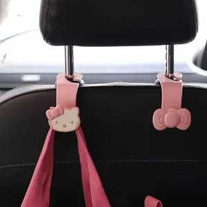 2pcs Sanrio Hello Kitty Car Seat Back Hook Holder - Cute Keychain & Mask Organizer, Durable ABS Plastic, Pink/Black, Ideal for Most Vehicles, Car Additions for Women, Car Key Fob, Fun Design, Sturdy Construction