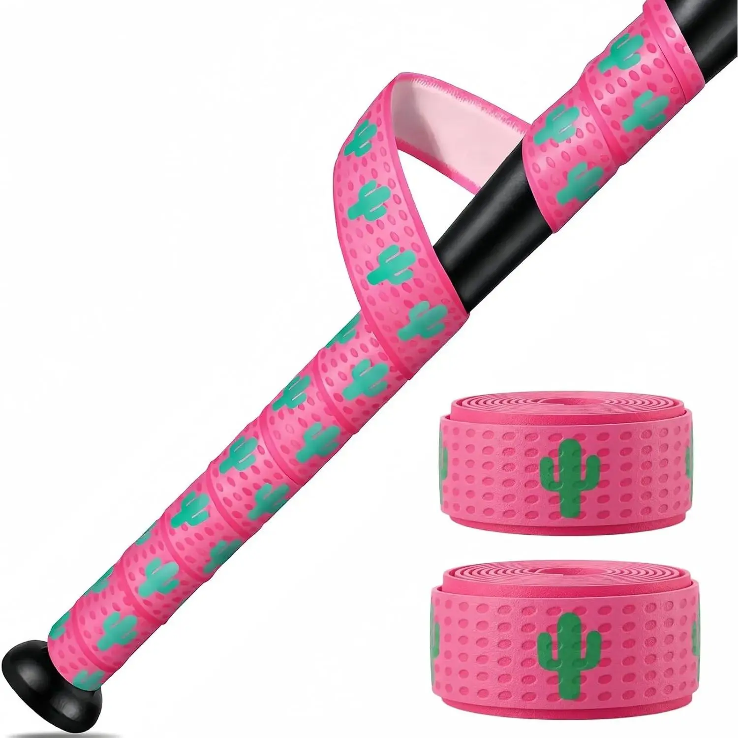 Cactus Design Cross Pattern Baseball Bat Grip Tapes (2 Pcs, 1.5mm), Precut Full Wrap Non-Slip Bat Wrap for Multi-Sports Handles, Bats
