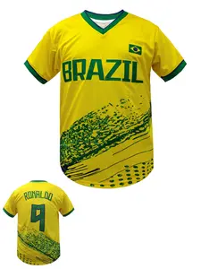 Men's Brazil 9 Embroidered Soccer Jersey Crew Neck Graphic T Shirt Short Sleeve Tee Football Jersey Sports Clothing
