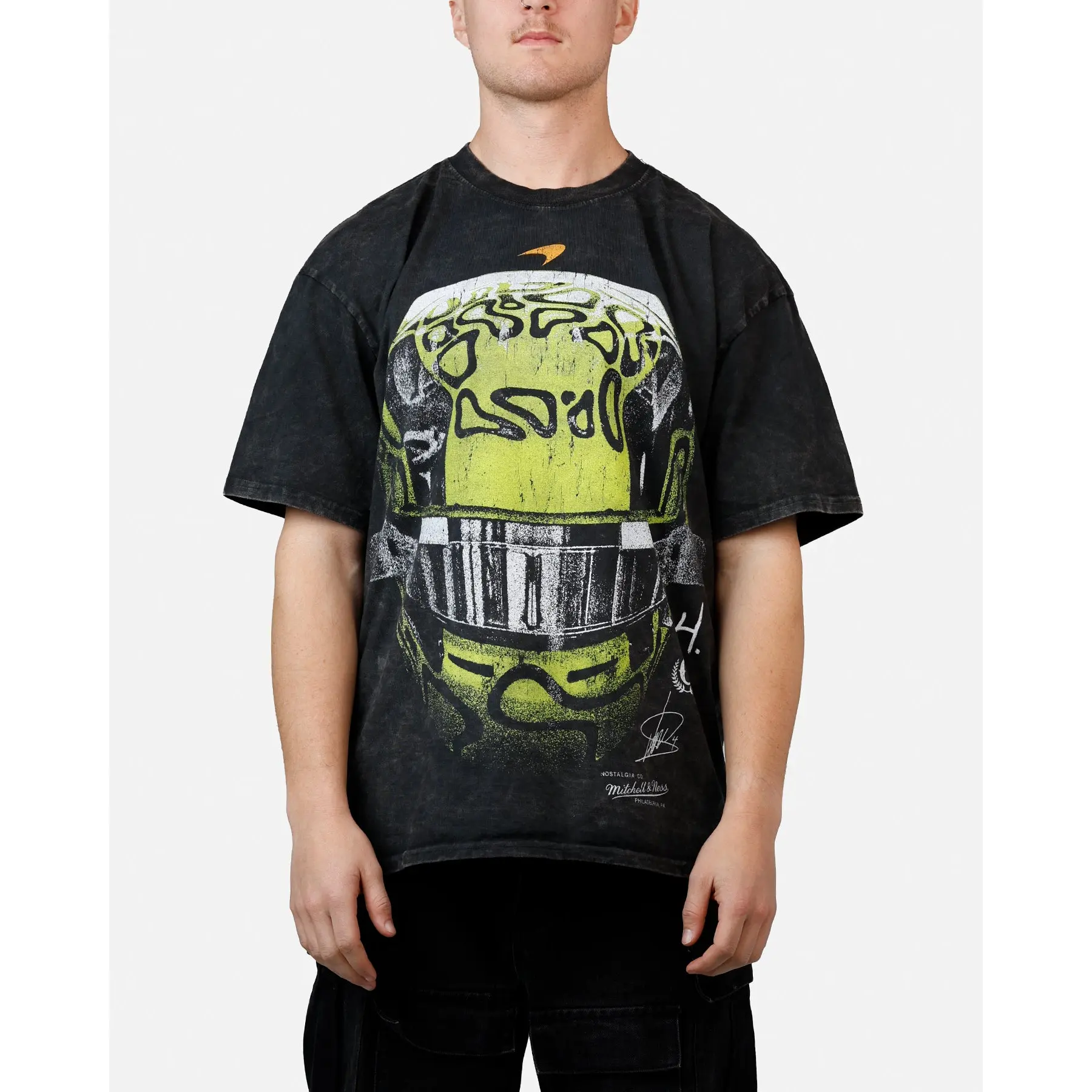 Culture Kings X Mclaren Lando Norris 'Vegas Grand Prix 2024' Helmet T-Shirt Black Acidwash Culture Kings X Mclaren Lando Norris 'Vegas Grand Prix 2024' Helmet T-Shirt Black Acidwash