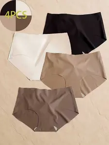 Women's Seamless Underwear Set, Soft Breathable Mid-Waist Panties, Lightweight Comfortable Summer Lingerie, 4-Pack Casual Style, Seamless Breathable Design