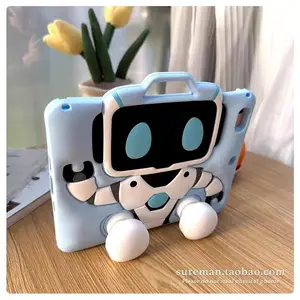 Cute 3D Cartoon Robot Adjustable Foot Stand Silicone Case for iPad Mini 1-8/Air 1-5/Pro 9.7-11in/10th Gen A16 Protective Cover