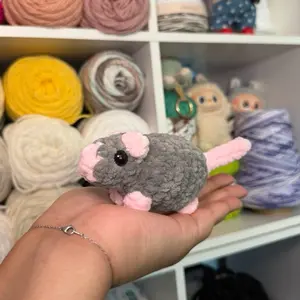 Handmade crochet rat plushie