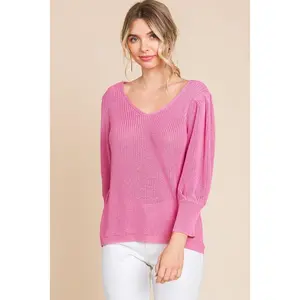 Semi Sheer Long Bubble Sleeve Sweater | S-L