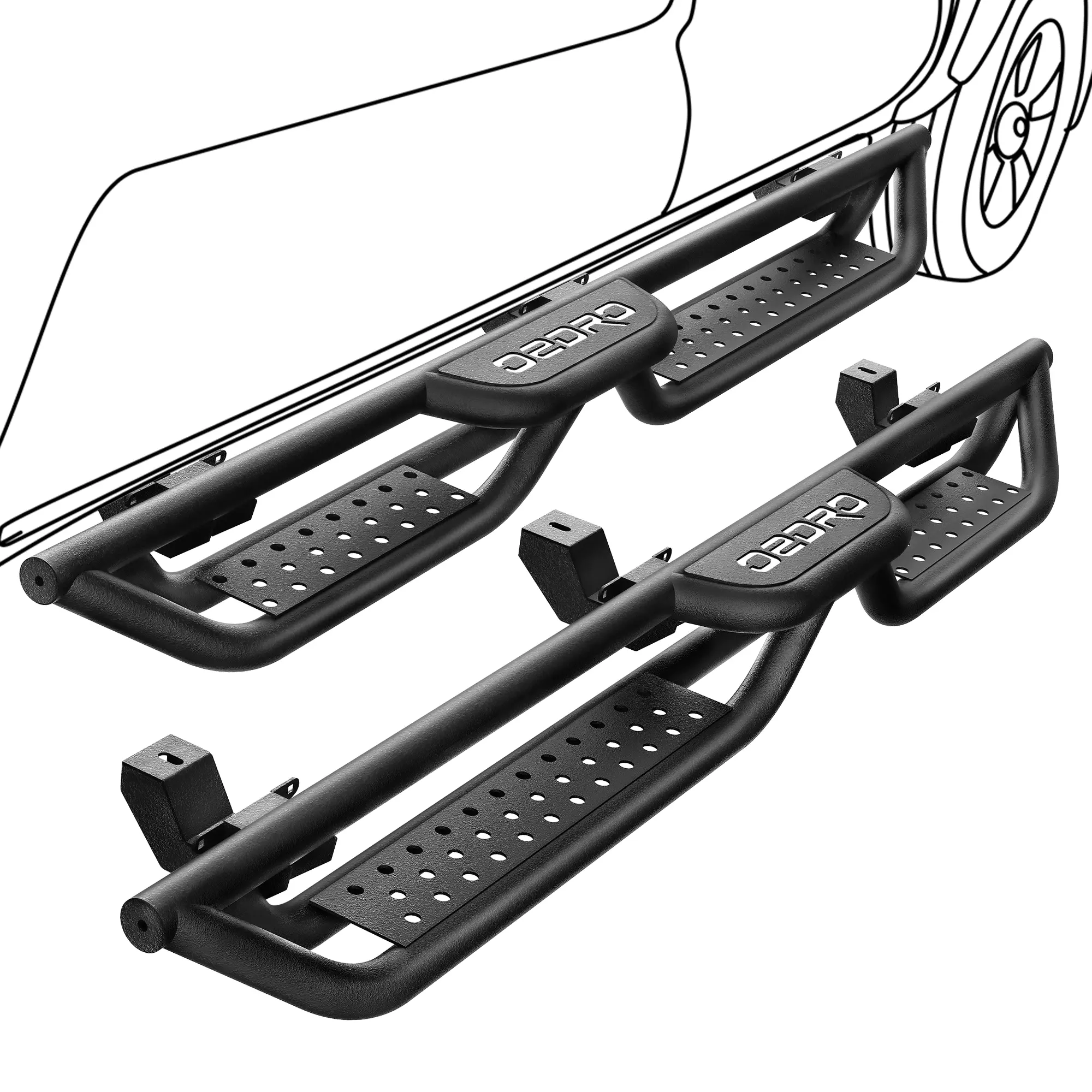 【fathersdaygift】OEDRO Running Boards Compatible with 2018-2026 Jeep Wrangler JL 2/4 Door with Two Stairs Design, All-Steel Build, Bolt-On Side Steps