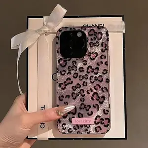 Luxury Pink Leopard Print Phone Case For iPhone 16 15 14 13 12 11 Mini Pro Max X XR XSMax Plus Glacier Pattern Shockproof Cover