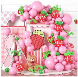 131 Pcs Strawberry Themed Balloon Garland Kit Pastel Pink and Red Polka Dot Balloon Arch Kit Includes Balloon Strip Birthday Party Decor