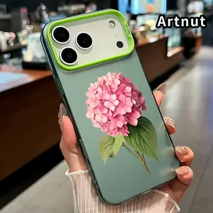 Phone Case for iPhone 17 Pro Max 16 Plus 15 14 13 12 11 Air E Pink Hydrangea Flower Pattern Matte Military-Grade Drop Protection Silicone Cover
