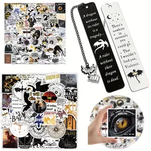 150 PCS Fourth Wing Stickers + 2 Stainless Steel Bookmarks – Fantasy Vinyl Decals with Dragon Tassel Bookmarks. Perfect for Water Bottles, Laptops, and Book Lovers. booktok glitter vinyl decal fantasy reader gift inspirational bookmark book sticker supply