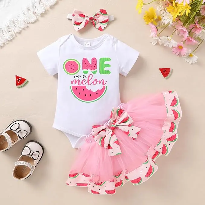 Newborn Baby Girls My 1st Birthday Dress Infant Shiny Printed Sequin Bowknot Tutu Princess Dress