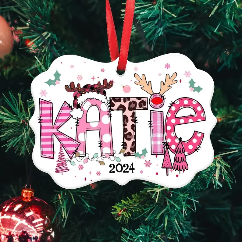 Personalized Name Girl Christmas 2024 Ornament, Cute Christmas Ornament For Kids, Christmas Gift For Daughter, Custom Girls Name Ornament