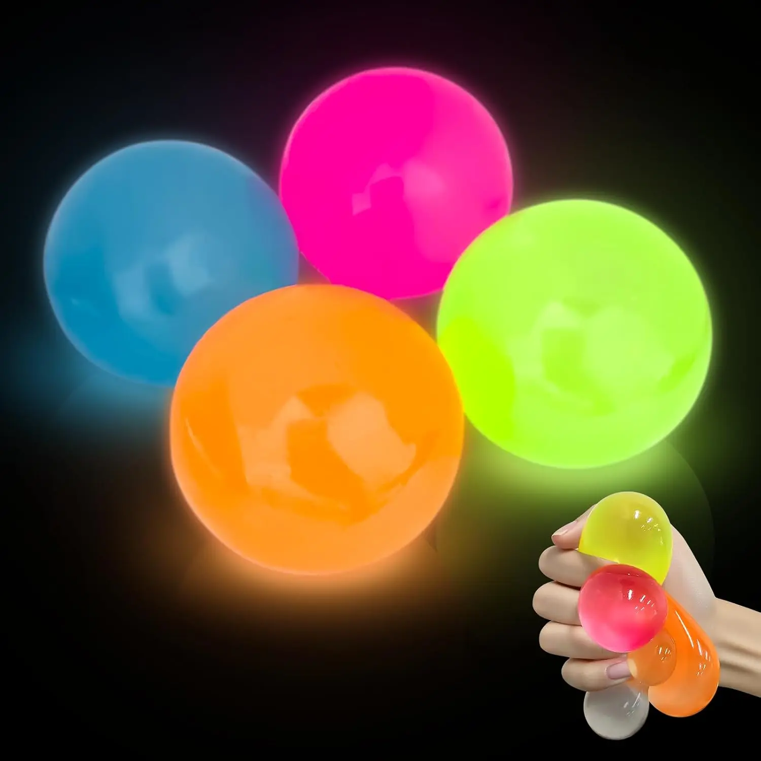 4 Pcs Stress Balls Sticky Balls for Ceiling,Glow in Dark Sticky Balls,Sticky Ball for Kids,Stress Relieving Glow in Dark Toy Stick to Wall, Easter Basket Stuffers