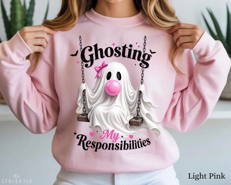 Halloween Ghost Sweatshirt, Ghosting My Responsibilities Shirt, Cute Ghost Halloween Cottagecore Sweatshirt