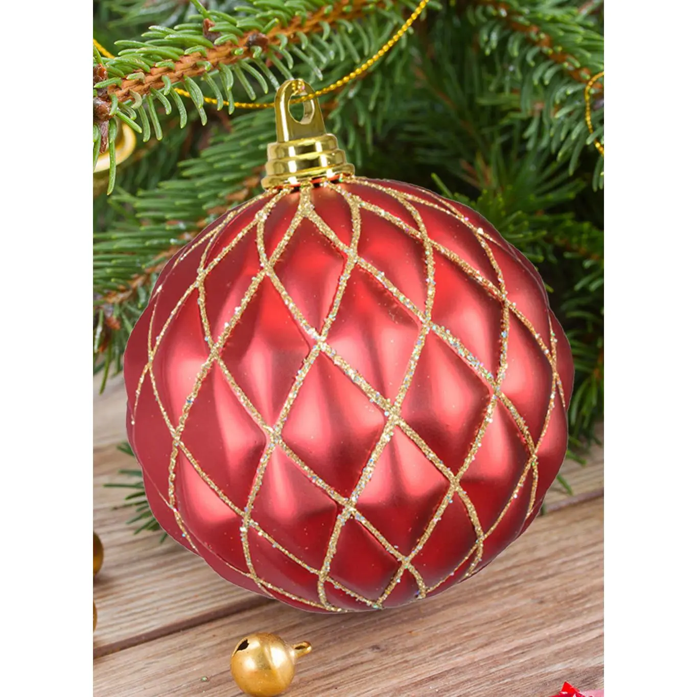 6" Quilted Red Ornaments, Pack of 6