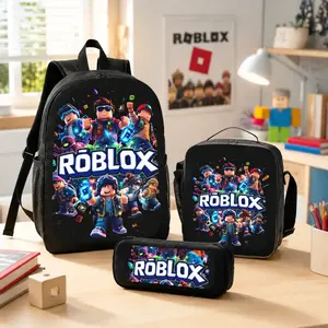 Roblox Print Backpack Set 3 Pieces with Backpack Lunch Box and Pencil Case for Kids School Boys and Girls Lightweight TK Backpack for Teenagers Trendy Tiktok School Bag Stylish Backpack for Teenagers Durable Bookbag for Students