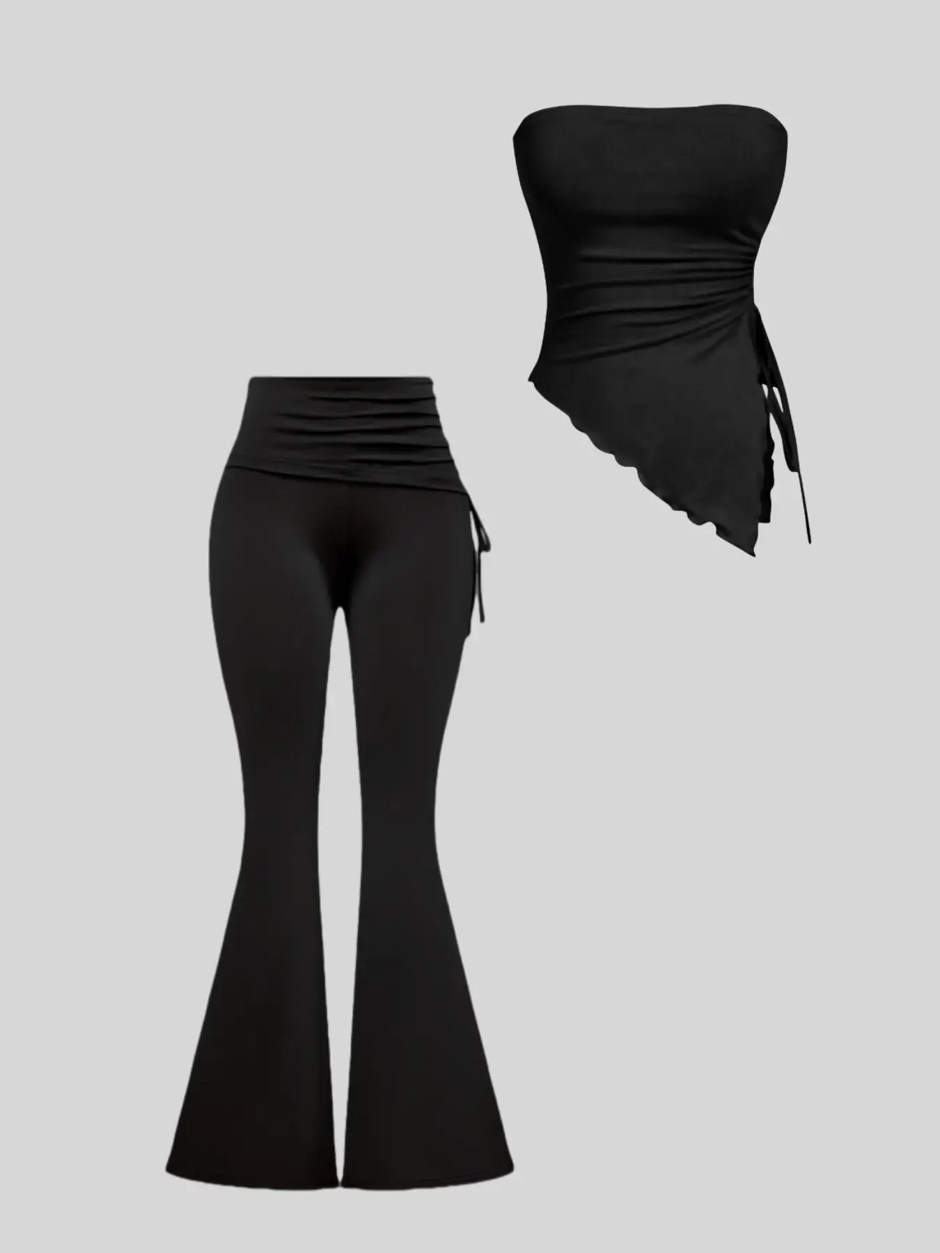 Fashionable, plain and basic style versatile women's home, casual, commuting multi-functional tube top drawstring flared pants set Stretchy Outfit Sets