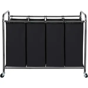 Laundry Sorter 4 Section, 4 Bag Clothes Hamper, Rolling Laundry Cart Basket with Heavy Duty Lockable Wheels and Removable Bag for Laundry Room, Bedroom, Closet, Black