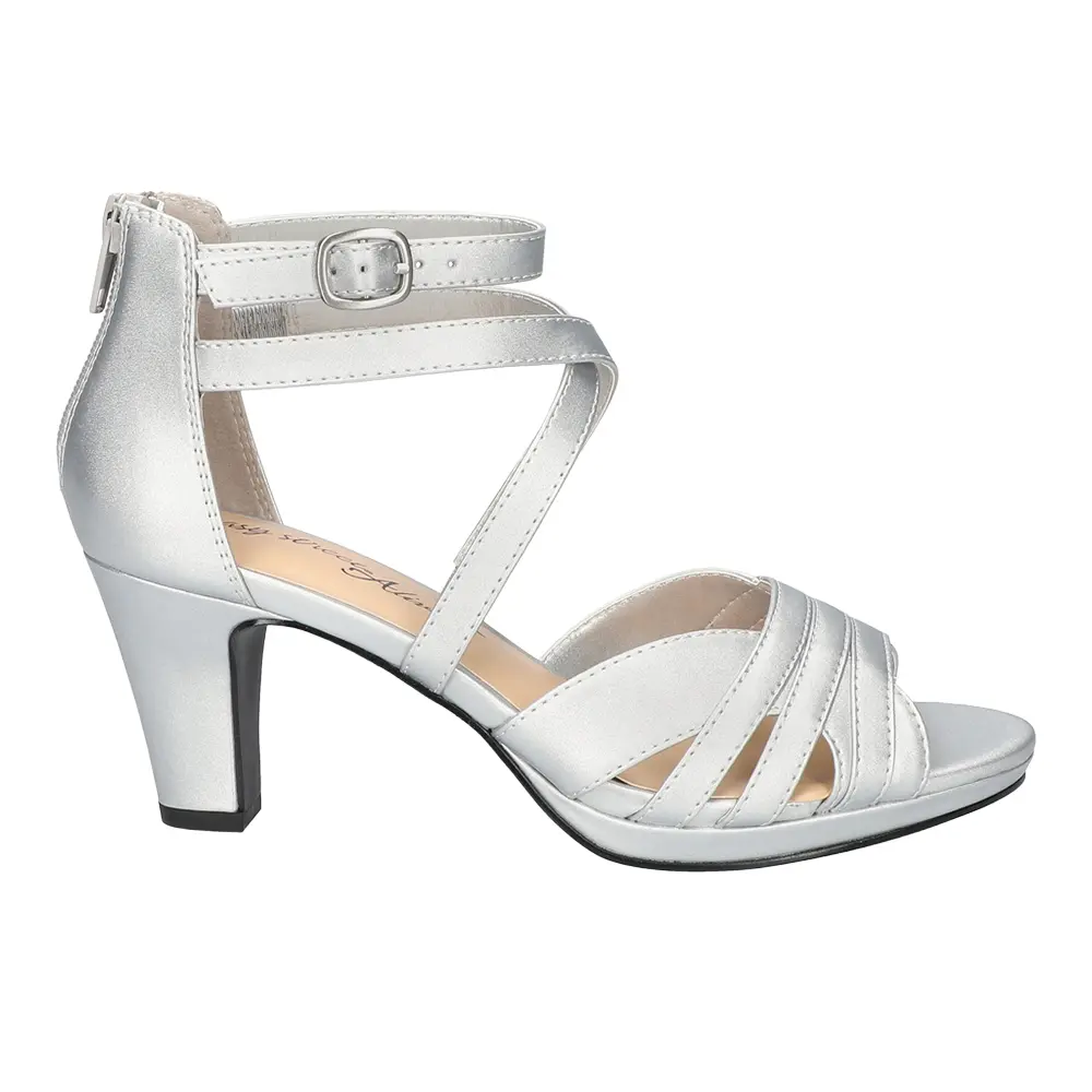 Easy Street Womens Crissa Ankle Strap Platform Dress Sandals Mid Heel 2-3" - Silver