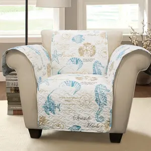 Lush Decor Harbor Life Furniture Protector in Seafoam Blue, Soft Fabric with Seashell Design and Elegant Backrest