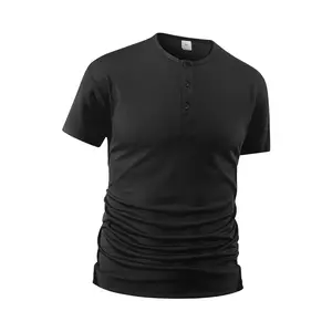 Henley Collar Men's T-Shirt Slim Fit Stretch Short Sleeve Henley Button Casual Breathable Top for Everyday Wear Streetwear Tshirt