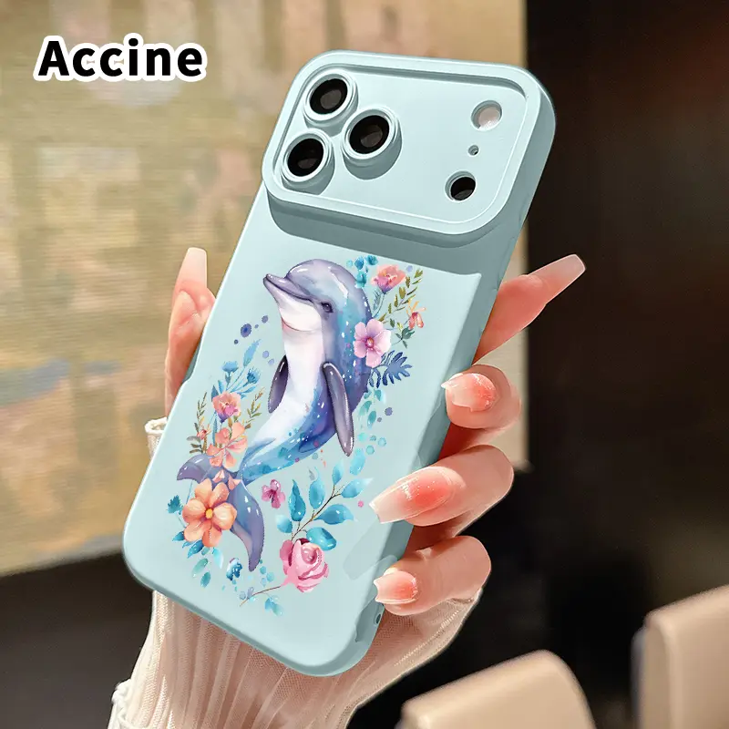 Large Window Phone Case for iPhone 17 Air 16 15 14 13 Pro Max Plus Pastel Dolphin with Flowers Pattern Liquid Silicone TPU Full Lens Guard soft to touch Cover