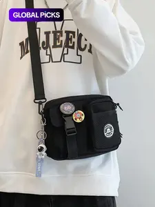 Unisex Casual Plain Color Release Buckle Crossbody Bag with Astronaut Charm, Fashionable Versatile Zipper Crossbody Bag with Random Color Badge, Trendy Shoulder Bag for Daily Use, Casual Messenger Bags, Stylish Crossbody Bags