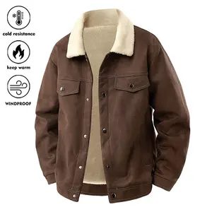 Men's faux suede jacket, men's winter new solid color thick warm coat, men's loose fit turn-down collar top, suitable for cold weather Menswear Long Sleeve