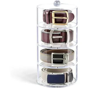 Belt Organizer, 4-Tier Acrylic Belt Storage & Holder for Closet, Clear Acrylic Display Case with Dust Cover for Belts