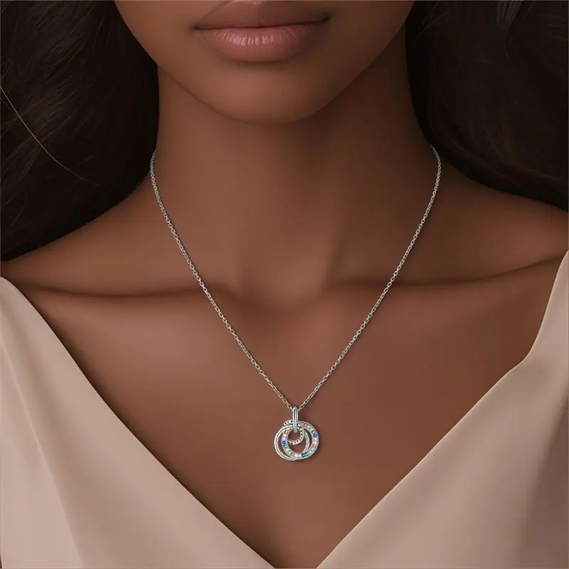925 Sterling Silver Necklace for Women, Eternal Love Interlocking Circles Pendant on Adjustable 18in (40+5cm) Chain, Hypoallergenic Valentine's Day Jewelry Gift, Adjustable Necklace, Christmas Gifts, Valentine's Day Gifts