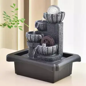 Small Wealth-Attracting Water Feature Set Living Room Water Curtain Wall Fountain Water Flow Ornament Garden Decoration Alpine Landscape Wealth-Generating Ornament Feng Shui Ball Wheel Desktop Tabletop Ornament