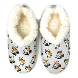 Women’s Fuzzy Anti-Skid House Slippers, Novelty Warm Comfort Slippers, Corgi Boi