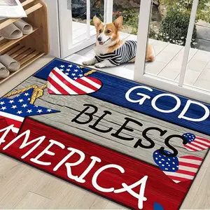 1pc "God Bless America" Style Doormat, Practical Greeting Rug, Indoor/Outdoor Entrance Mat, Small Bedside Rug, Bathroom Mat, Suitable for Front Door, Patio, Garage, Garden, Backyard Decoration, Golden Diamond Velvet Carpet, Lightweight and Non-Stick
