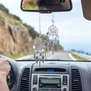 Car Rearview Mirror Butterfly Net Moon Hanging Ornament, Colorful Bead Wind Chime Car Decoration, Interior Accessories for Cars, Car Interior Accessory, Car Interior Decorative