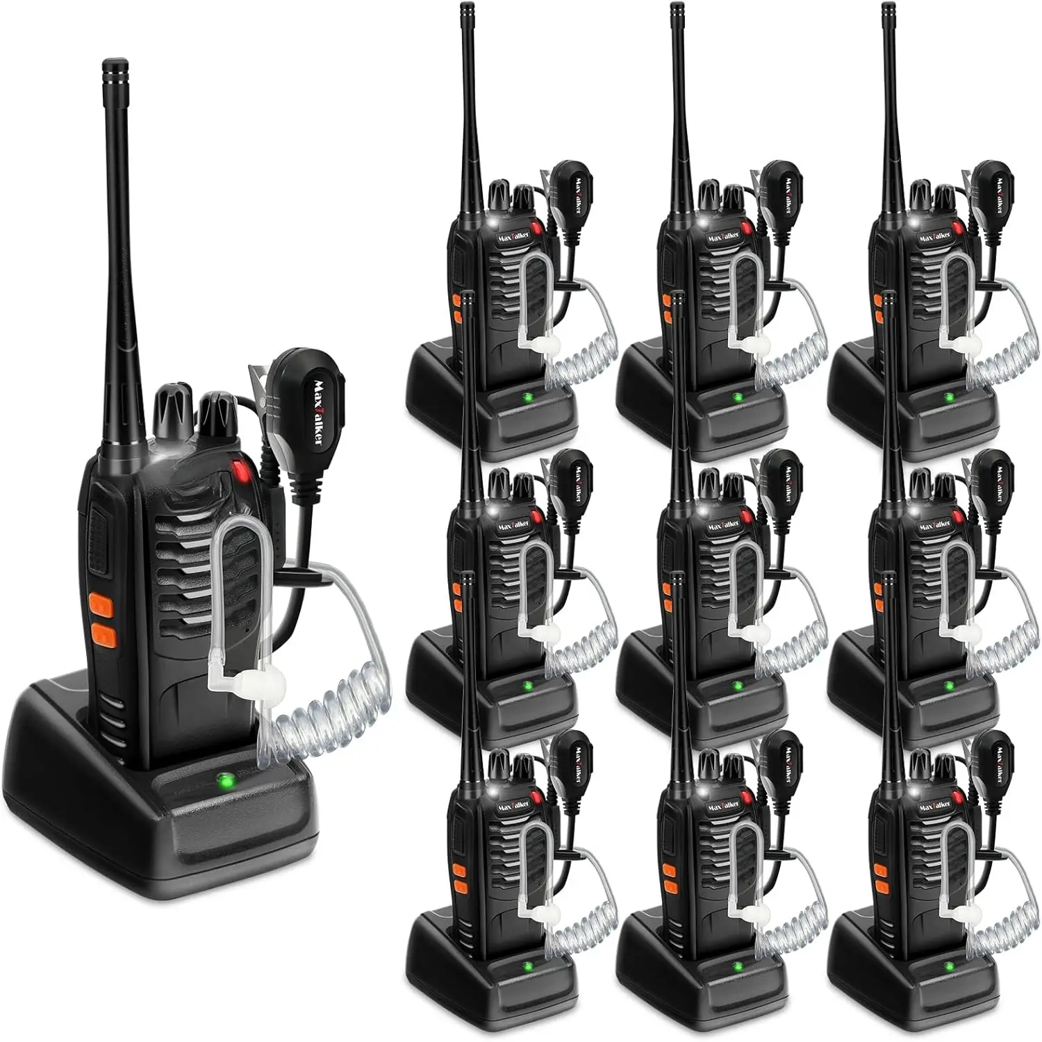 Walkie Talkies Long Range Rechargeable:  MT-8S Walkie Talkies with Earpiece, 1500mAh Li-ion  Type-C , Construction Walkie Talkies for Adults Business Education, 10 Pack
