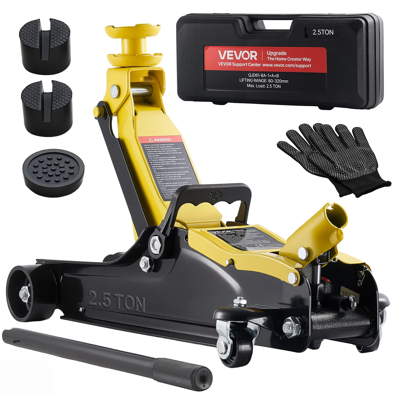 【summerfinds】VEVOR Low Profile Floor Jack, 2.5 Ton (5512 lbs) Capacity, Steel Racing Floor Jack with Single Piston Quick Lift Pump & SUV Adapters, Hydraulic Trolley Car Lift for Sedans, Lifting Range 3.3"-13.8"
