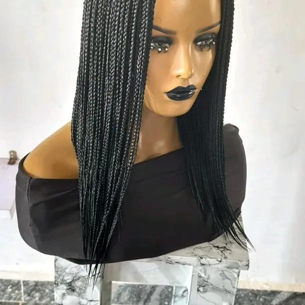 Closue Middle Part in 18 Inches - Black Braided Wig for Women