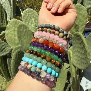 Natural Crystal Bead Bracelets / Assorted Gemstone Stretch Bracelet